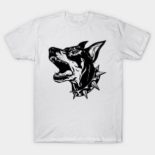 Angry Doberman Dog Blackwork T-Shirt